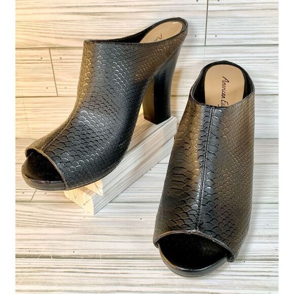 American Eagle Black Snakeskin Design Mules S: 8.5 - Picture 1 of 8